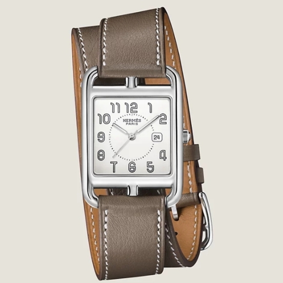 Taupe Double Tour Leather Strap Watch